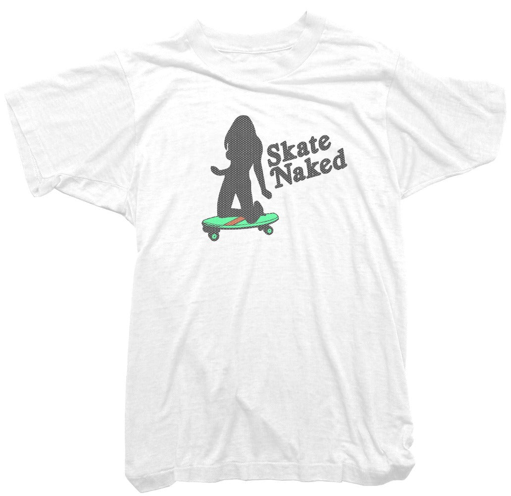 Skateboard T-Shirt. Skate Naked Tee. Funny Skateboard Tee by Worn Free Small / White